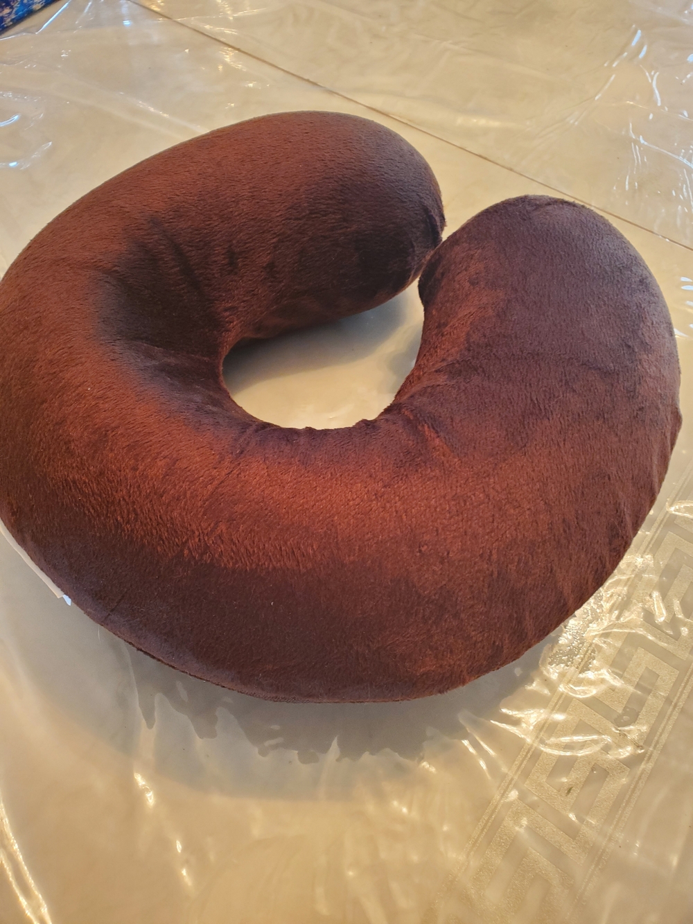 Plush Brown U-Shaped Neck Pillow - Travel Comfort